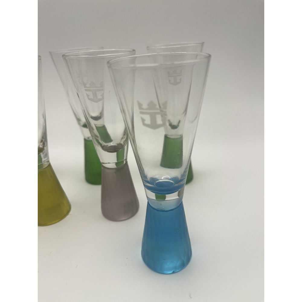 Royal Caribbean Vintage Shot Glasses Set (7) Assorted Frosted Base Colors 2 Oz - Picture 4 of 6